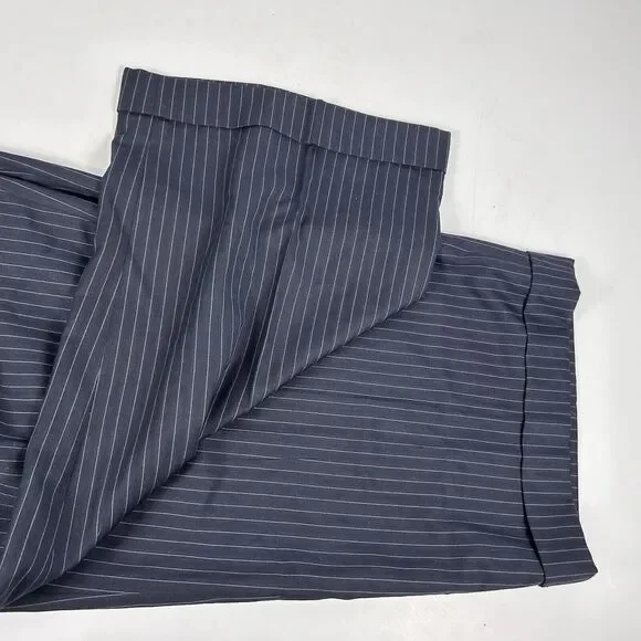 Vicci Uomo 50R Suit 42x28 Pleated Black Striped Wool Three Button Vented